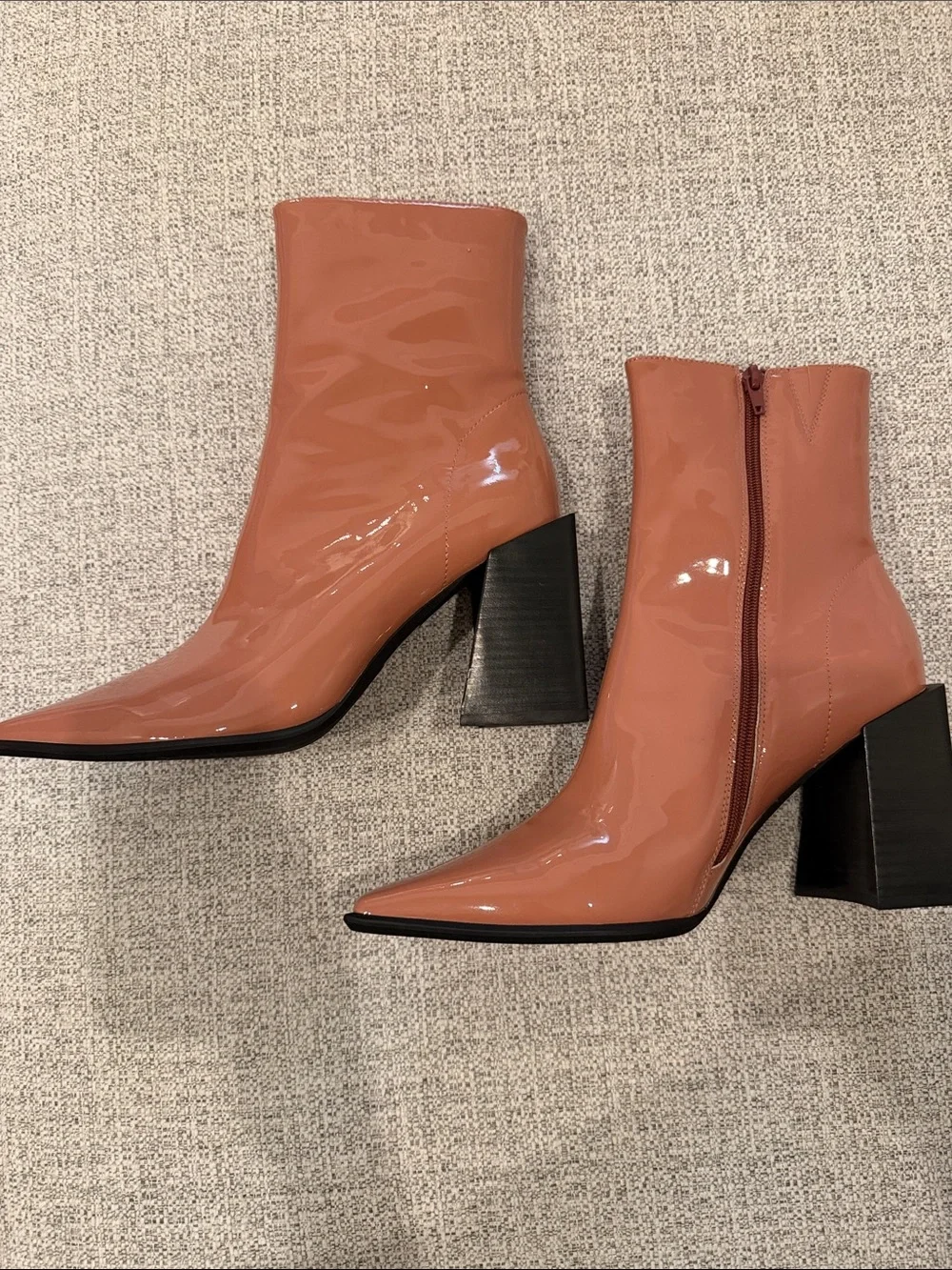 Jeffrey Campbell LA Siren Patent Pointed Block Heel Ankle Boots - Blush NIB